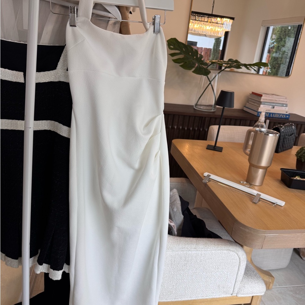 Women's White Maxi Dress - Sleek Strap Detail